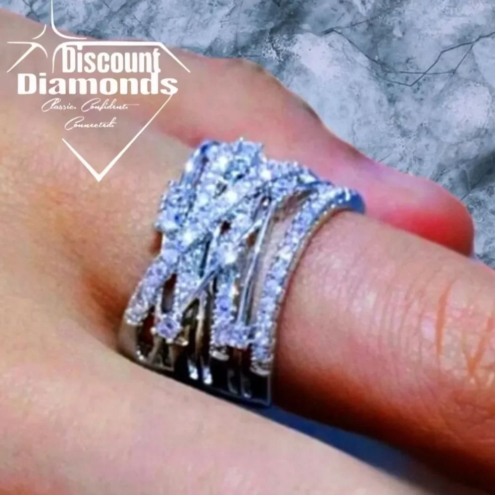 Clear White Sapphire Cocktail Ring on 925 Sterling Silver
